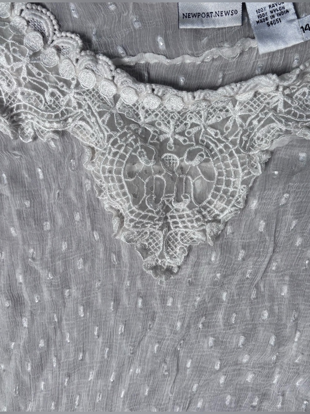Newport News White Lace-Yoke Dot Sheer Blouse - Picture 8 of 11